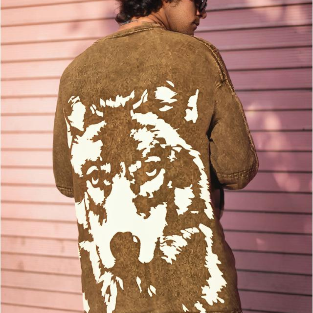 Animal spirit oversized T Shirt (BEIGE RUST PRINT)