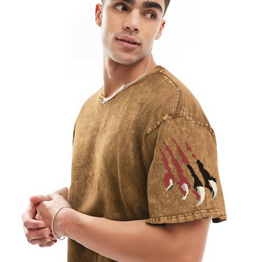 Animal spirit oversized T Shirt (BEIGE RUST PRINT)